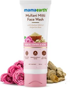 Face Wash: MAMAEARTH Multani Mitti Face Wash for Acne & Oil Control | Gently Cleanses Sebum & Reduces Acne | Non-Drying Formula | with Bulgarian Rose | 3.38 Fl Oz (100ml)