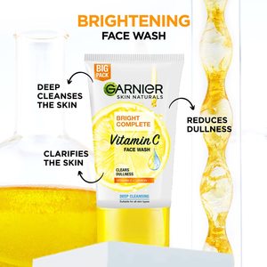 Face Wash: Garnier Skin Naturals Bright Complete Vitamin C Face Wash - Vitamin C Face Wash For Brighter and Glowing Skin - Daily Cleanser Suitable For all Skin Types, 100g