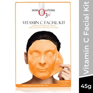 Facial Kits: O3+ Vitamin C Facial Kit Depigmentation Single use Kit with Peel Off Mask for Instant Radiance and Even Skin Tone | Vita C Glow Normal, Combination Skin, 45g
