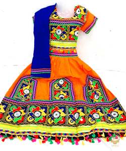 Kids Chaniya Choli Garba Dress: Orange Colour cotton based beautiful embroidered chaniya choli