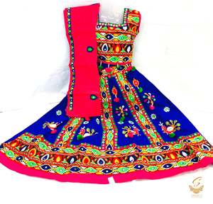 Kids Chaniya Choli Garba Dress: Royal blue colour beautiful chaniya choli with multicoloured embroidered work