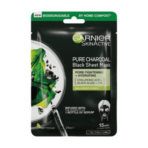 Pure Charcoal Hyaluronic Acid Black Algae Pore Tightening Sheet Mask