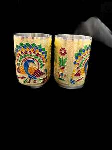 Decorated Thali: Steel glass with Beautiful Decorated meenakari work