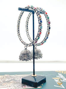 Oxidised Jwellery: Multicolored stones studded beautiful latkan Oxidised bangles