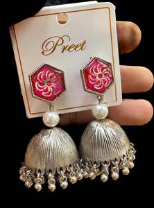 Oxidised Earrings Jhumka: Beautiful oxidised Jhumka with colourful meenakari work