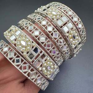 Silver colour Mirror work bangles set (price per pack)