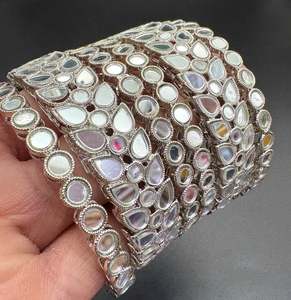 Silver colour Mirror work bangles set (price per pack)