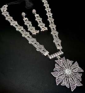 Oxidised Necklace: Beautiful work oxidised necklace with earrings
