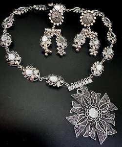 Oxidised Necklace: Beautiful work oxidised necklace with earrings