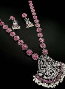 Lakshmi ji statue design Beautiful work oxidised necklace with earrings