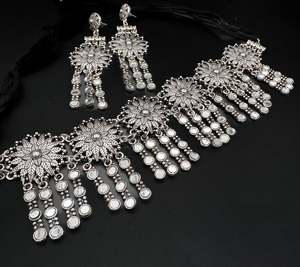 Oxidised Necklace: Beautiful work oxidised choker with earrings