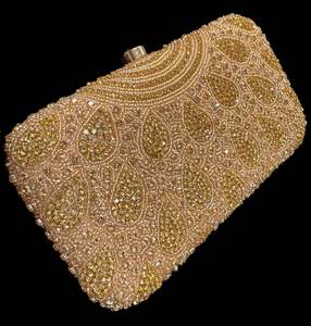 Clutch Bag And Potli Bag: Stone work and pearls work beaded Handwork designer clutch bag with handle to carry with chain inside the clutch (can be attached or detached)