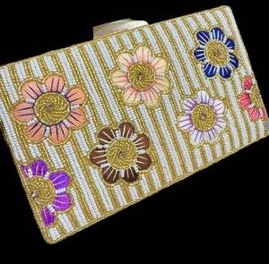 Stone work Handwork designer clutch bag with handle to carry with chain inside t&hellip;