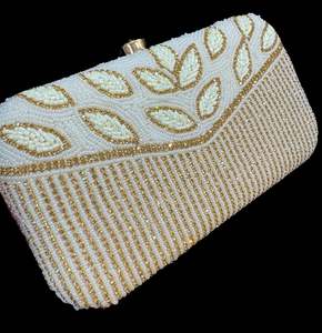 Clutch Bag And Potli Bag: Stone work Handwork designer clutch bag with handle to carry with chain inside the clutch (can be attached or detached)