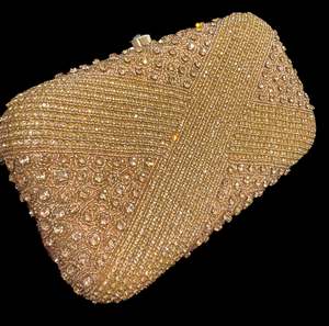 Stone work Handwork designer clutch bag with handle to carry with chain inside t&hellip;