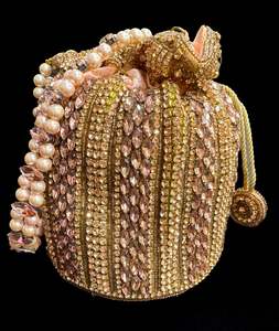 Bridal style Pearls beaded with stones work hand bag /potli bag