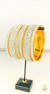 Silver colour Fine Stones Beautiful Brass Bangles set