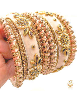 Pastel Rosegold colour Ethnic Handmade thread with velvet & kundan Stone Beautif&hellip;