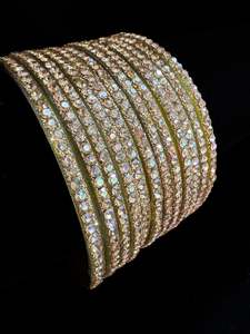 Golden color stone work beautiful Glass Bangles (1 Dozen in 1 pack ) Price per pack