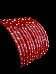 Glass Bangles: Red color with stone work beautiful Glass Bangles (1 Dozen in 1 pack ) Price per pack