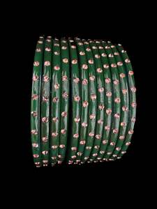 Glass Bangles: Green color with stone work beautiful Glass Bangles (1 Dozen in 1 pack ) Price per pack