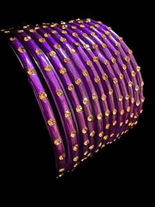 Glass Bangles: Purple color with stone work beautiful Glass Bangles (1 Dozen in 1 pack ) Price per pack