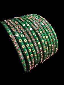 Green color with stone work beautiful Glass Bangles (1 Dozen in 1 pack ) Price per pack