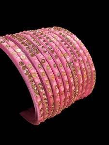 Baby Pink color with stone work beautiful Glass Bangles (1 Dozen in 1 pack ) Price per pack