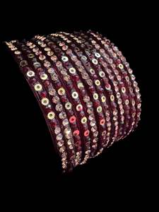 Glass Bangles: Maroon color with stone work beautiful Glass Bangles (1 Dozen in 1 pack ) Price per pack