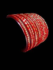 Red color with stone work beautiful Glass Bangles (1 Dozen in 1 pack ) Price per pack