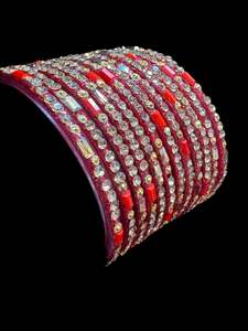 Red color with stone work beautiful Glass Bangles (1 Dozen in 1 pack ) Price per pack