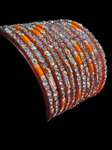 Orange color with stone work beautiful Glass Bangles (1 Dozen in 1 pack ) Price per pack