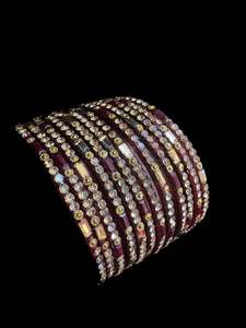 Maroon color with stone work beautiful Glass Bangles (1 Dozen in 1 pack ) Price per pack