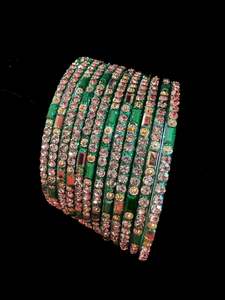 Green color with stone work beautiful Glass Bangles (1 Dozen in 1 pack ) Price per pack
