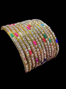 Golden Multi color with stone work beautiful Glass Bangles (1 Dozen in 1 pack ) &hellip;