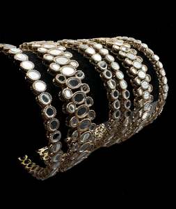 Mirror work Silver metal oxidised bangles set (price per pack)
