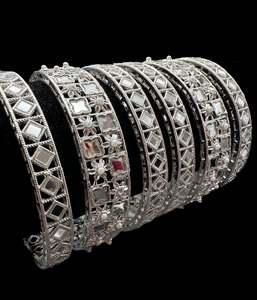 Metal Bangles: Mirror work Silver metal oxidised bangles set (price per pack)