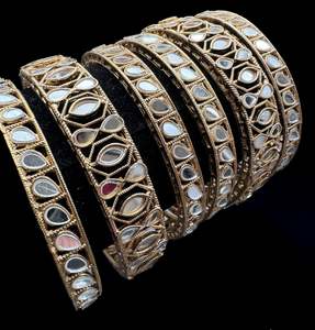 Mirror work Silver metal oxidised bangles set (price per pack)