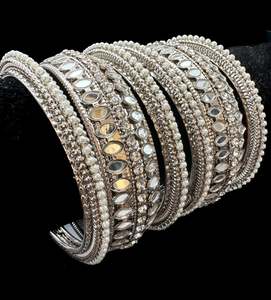 Metal Bangles: Mirror work design oxidised bangles set (price per set)