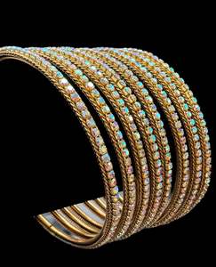 Metal Bangles: 3D (multicoloured shades)Golden stones work design oxidised bangles set (price per set)8 bangles in one set
