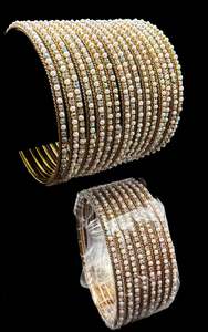 Metal Bangles: 3D (multicoloured shades)Golden stones with Pearl work design oxidised bangles set (price per set)8 bangles in one set