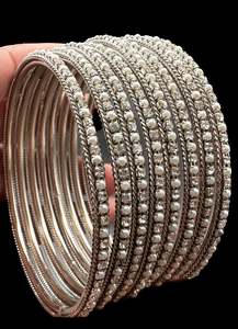 Metal Bangles: Silver Pearl work design oxidised bangles set (price per set)8 bangles in one set