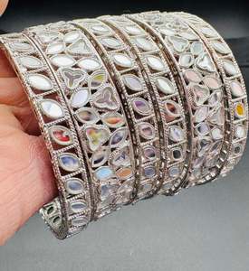 Bangles Set: Silver colour Mirror work bangles set (price per pack)
