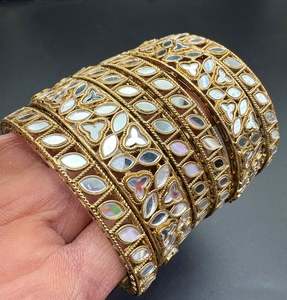 Bangles Set: Golden colour Mirror work bangles set (price per pack)