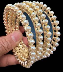 Bangles Set: Lite Gold color Pearls bangles set of 4 bangles (Price per set)