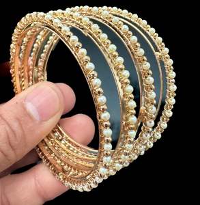 Bangles Set: Gold color Pearls bangles set of 4 bangles (Price per set)