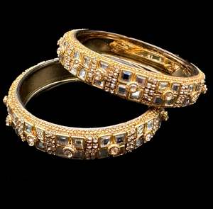 Beautiful golden stone with Crystal stone designer Brass kade set (customised wi&hellip;