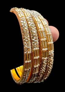 Beautiful fine jerkan stone with Crystal stone designer Brass bangles set (4 ban&hellip;