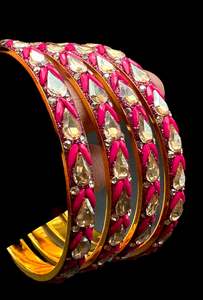 Brass Bangles: Beautiful fine jerkan stone with Crystal stone designer Brass bangles set (4 bangles in 1 set)(customised with plain Velvet or Metal Bangles )