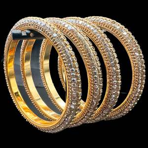 Beautiful fine jerkan stone with Crystal stone designer Brass bangles set (4 ban&hellip;